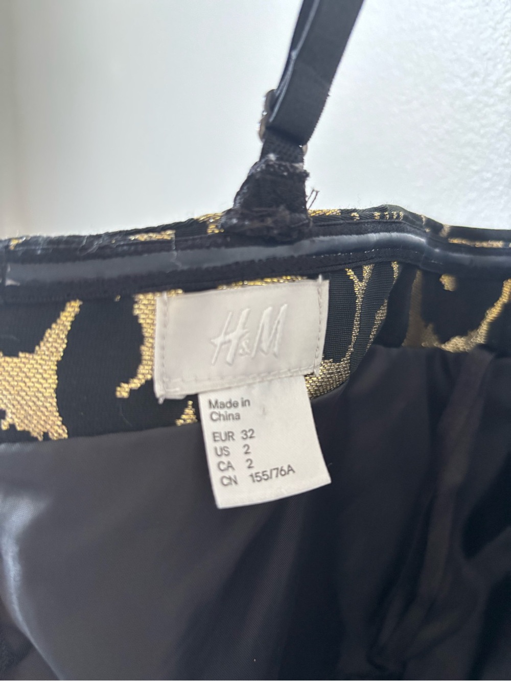 H&M Strap Mini Dress in Black and Gold Jacquard - Picture 6 of 9